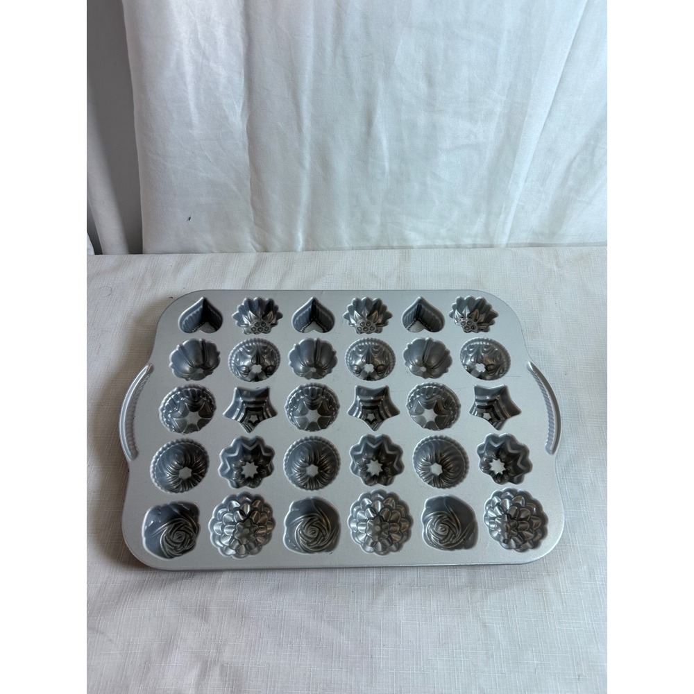 Nordic Ware Tea Cake Pan 30 Cup Silver Cast Aluminum Multi-Shape Mold Bakeware
